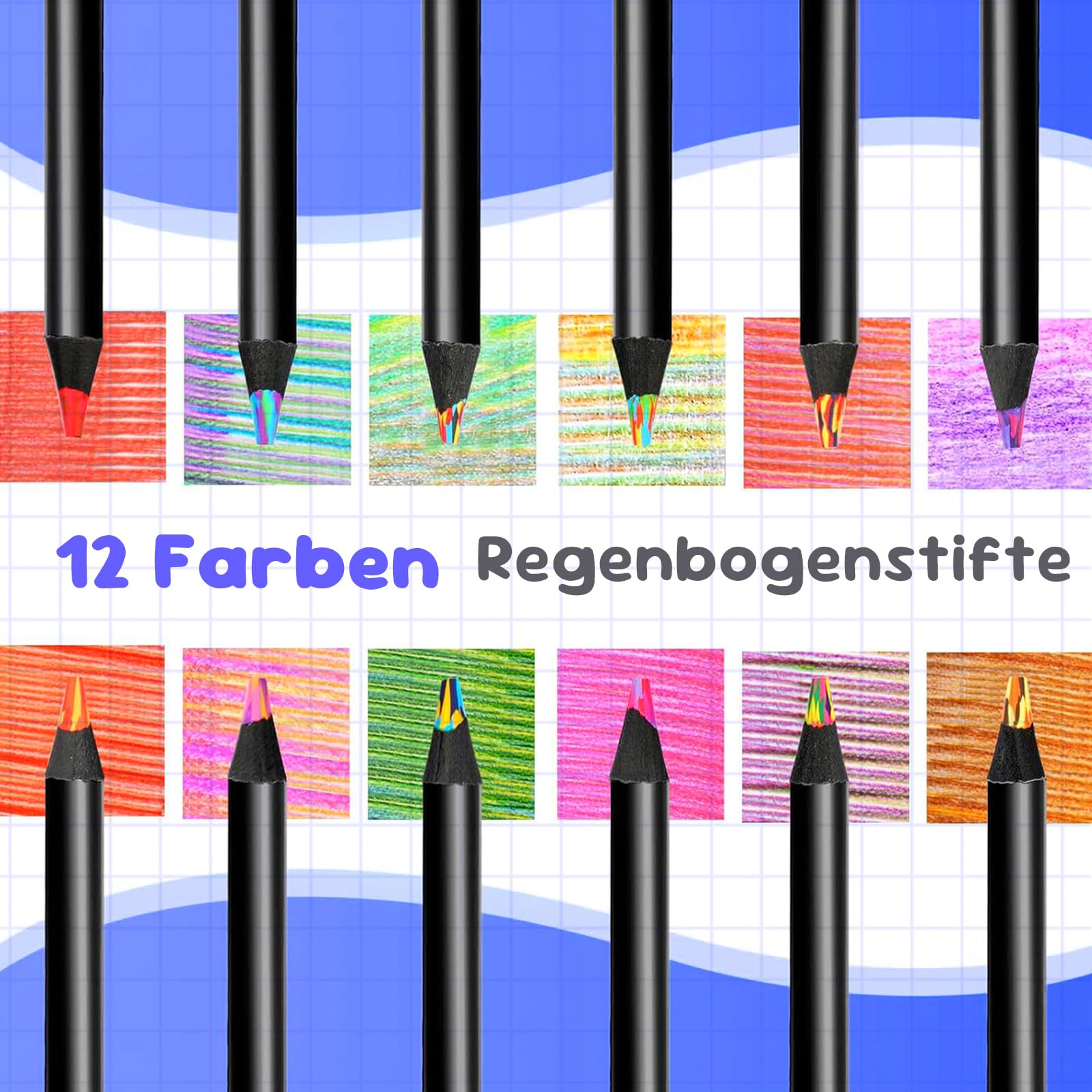 Ugmic Regenbogenstift 12 Stück, Buntstifte Kinder 7 in 1 Regenbogen Buntstifte, Dickere Mine Art Supplies für Erwachsene Zeichnung FäRbung Skizzieren Schule Klassenzimmer 4