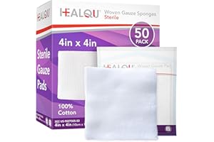 4x4 Large Sterile Gauze Pads - 50 Pack, 12-Ply Woven Cotton, Individually Wrapped Medical Gauze Sponges, Soft & Highly Absorbent Wound Dressings for First Aid Kits & Home Care by HEALQU