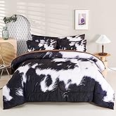 SUCSES Cow Print Comforter Set Queen Size, 8Pcs Cow Fur Print Bed Quilt Set with Comforter and Sheets, Super Soft Farmhouse Style Bed Bedding Sets for Teens Boys