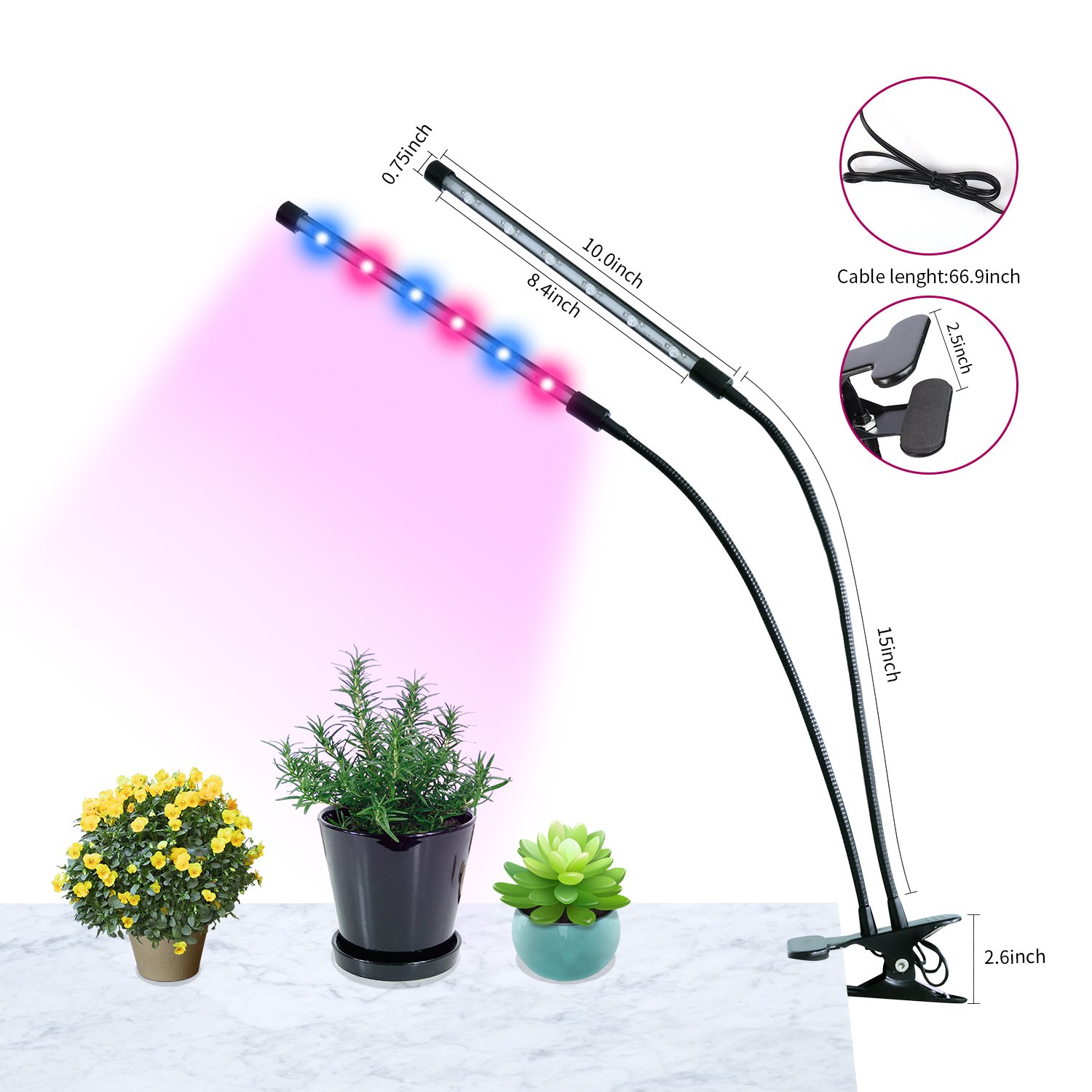 Plant Grow Lights, 24W Grow Light for Indoor Plants, Auto Turn ON&Off Every Day, 8 Dimmable Levels,4/8/12H Memory Timing, 360°Adjustable Gooseneck for Greenhouse Hydroponics Gardening by Elivern
