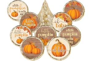 DISTINCTIVS Rustic Fall Little Pumpkin Baby Shower Candy Stickers, Fall Baby Shower Party Favor Stickers - 180 Count