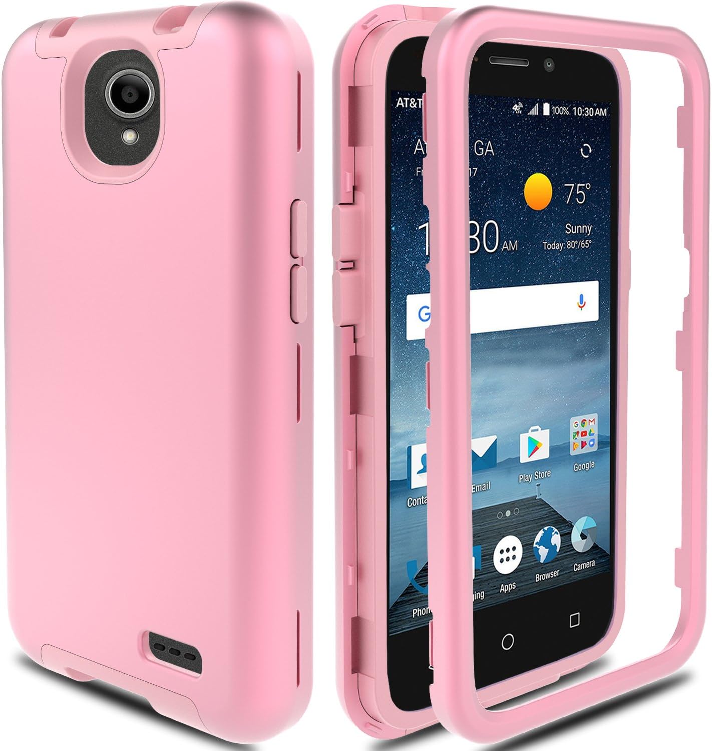 ZTE Maven 3 Case, ZTE Overture 3 Case, ZTE Prestige 2/Prelude Plus 4G LTE Case AMENQ Hybrid 3 IN 1 Heavy Duty Shockproof Protection Rugged Rubber Silicone Armor Cover for ZTE Android Phone (Rose Gold)