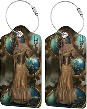 Zoanen Gepackanhanger Kofferanhanger Mit Adressschild Steam Punk Schone Frau In Einem Goldenen Viktorianischen Kleid Mit Einer Leuchtend Blauen Lampe Mit Grossen Zahnradern Und Globen Der Erde 2 Stuck Amazon De Koffer Rucksacke Taschen