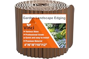 Vinci Garden Landscape Edging Border, 6 Inch x 20 FT Corrugated Sturdy Metal Easy Installation Safe Hemmed Lawn Garden Border Edges for DIY Flower Beds, Pathways and Patio Design (Brown)