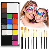 Seaboll Face Body Paint Kit for Kids Adults, Non-Toxic 18 Colors 10 Brushes | Water-Activated &Skin-Safe Face Painting Kit,Washable &Versatile Facepaint Palette for Halloween Makeup Cosplay Costume Party