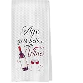 GCFET Wine Gifts Kitchen Towels - Funny Wine Gifts Decorative Waffle Dish Towels, Bar Tea Hand Towel, Funny Kitchen Decor, 16x24 Inch