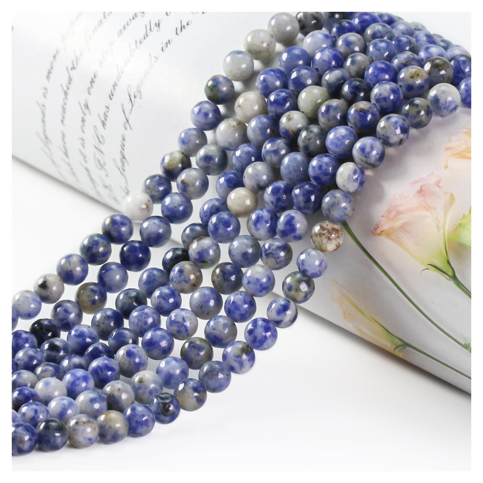 Ouubuuy 4mm Round Blue Dot Jasper Crystal Beads, 85pcs, Stone, CRAFT_BEAD, Beads, Jewelry Making, DIY Crafts — image 1