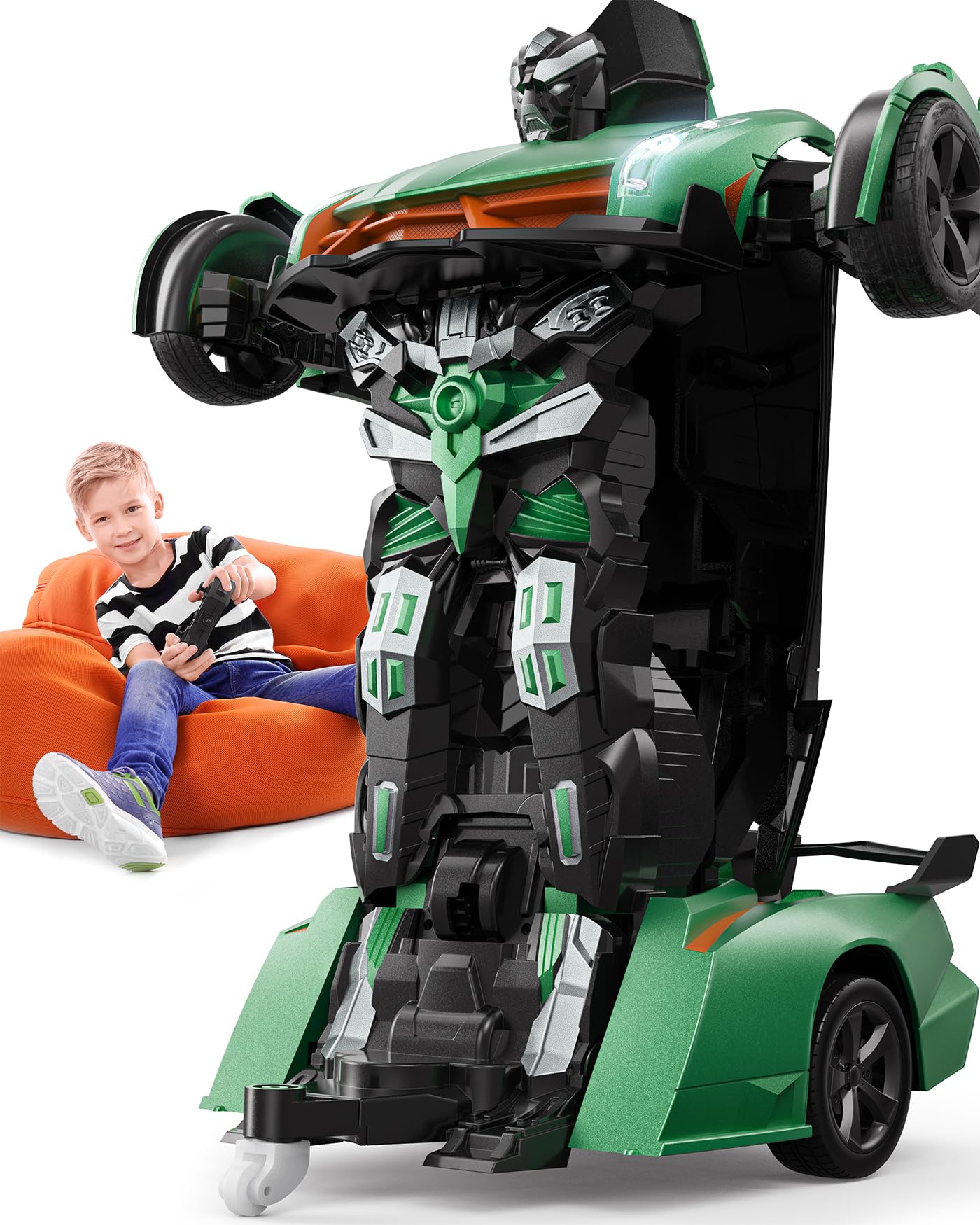 Photo 1 of Veeniix V992 Transform Remote Control Car, 2-in-1 Transform Robot RC Cars,1:14 Scale,Robot Toy Car with Sound & Light,Gesture Sensing,Automatic Deformation,Gifts Toys for Boys and Girls 4-6(Green)