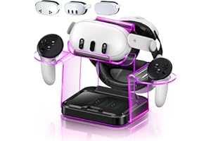 Kickdot Charging Dock for VR 3S/3/2 Headset with RGB Light, VR 3 Headset Accessories Incl. Fast Charging Station, VR 3S Charger Adapter, 4x1100mAh Rechargeable Batteries