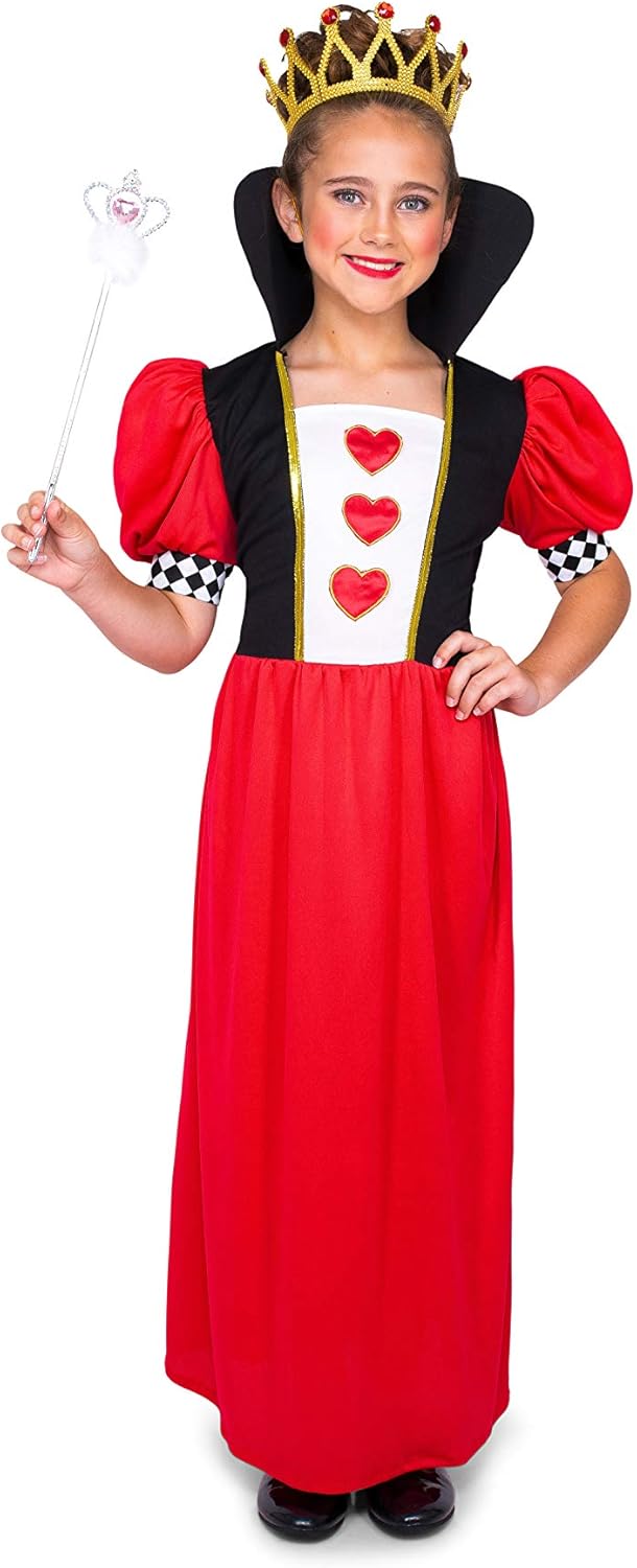 Amazon Com Red Queen Of Hearts Costume Halloween Kids Royalty Dress With Crown Large Kitchen Dining