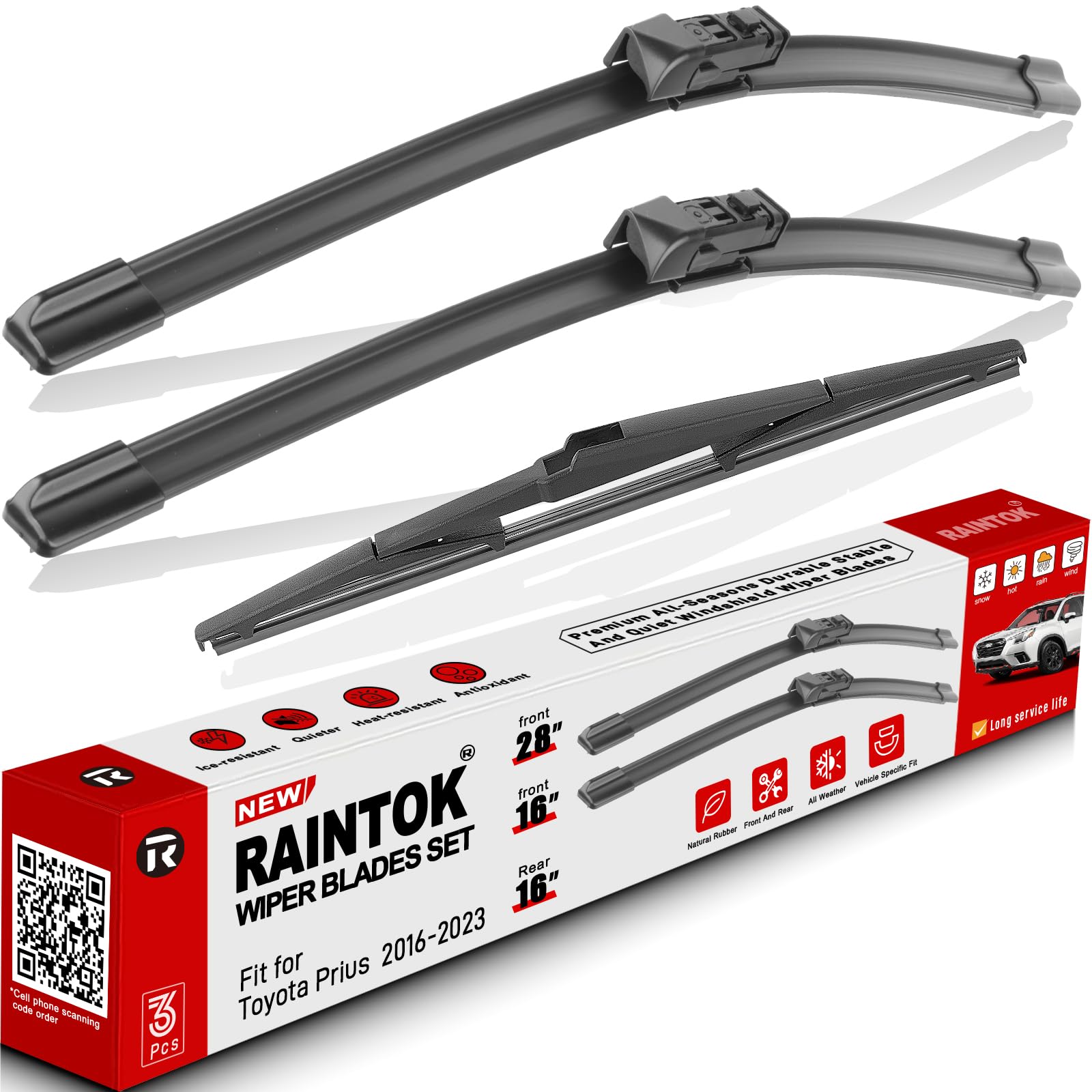 Photo 1 of RAINTOK Windshield Wiper Blades Replacement for Toyota Prius 2016-2022 Original Factory Quality Front Rear Wipers Blade Set for My Car - 28" 16" 16" (Pack of 3)