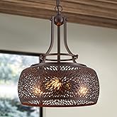WUZUPS Chandelier Rustic Farmhouse Industrial Round Ceiling Pendant LED Light Fixture with Later-Cut Openwork Drum Shade, H 1