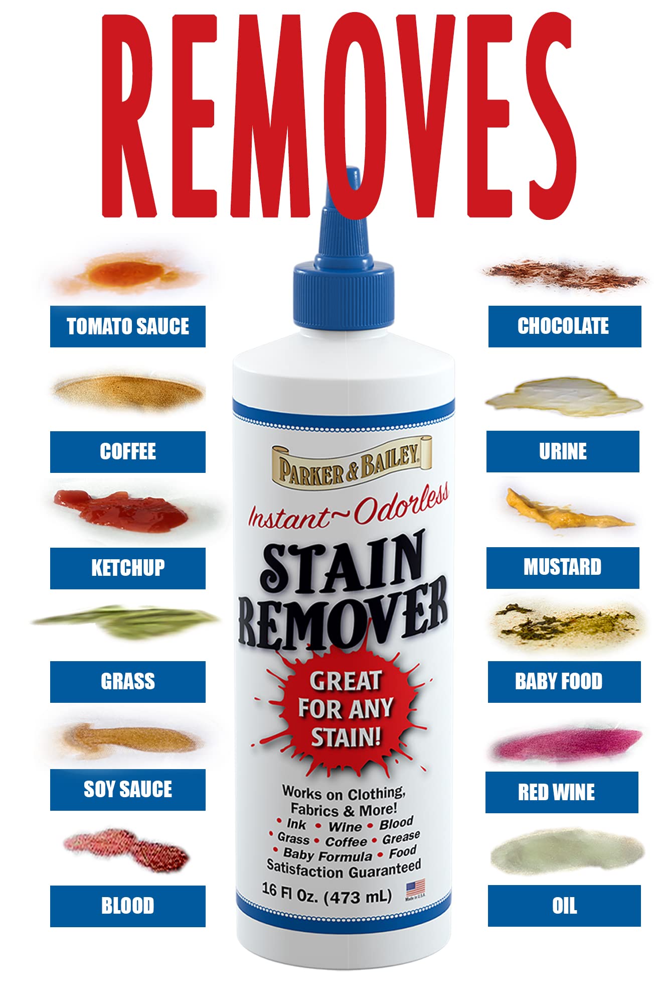 Parker and Bailey Stain Remover- Blood Stain Remover for Carpet, Clothes, Sheets and Mattress - Garment and Fabric Laundry Stain Remover - 16oz