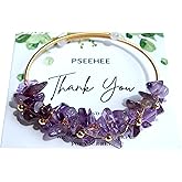 PSEEHEE Handmade Genuine Amethyst Chips 14k Gold Filled Wire Wrapped Bracelet, Birthstone Chakra Healing Crystal Chips Adjustable Bangle Cuff Jewelry Gift for Women