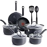 T-fal Ultimate Hard Anodized Nonstick Cookware Set 12 Piece, Oven Broiler Safe 400F, Lid Safe 350F, Kitchen Cooking Set w/Fry Pans, Saucepans, Dutch Oven, Pots and Pans, Dishwasher Safe, Black