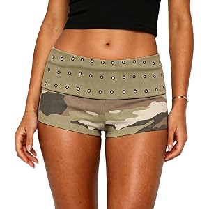 Women Y2K Studded Fold Over Shorts Low Waist Micro Mini Shorts Grunge Gothic Rave Going Out Bottoms for Party Concert