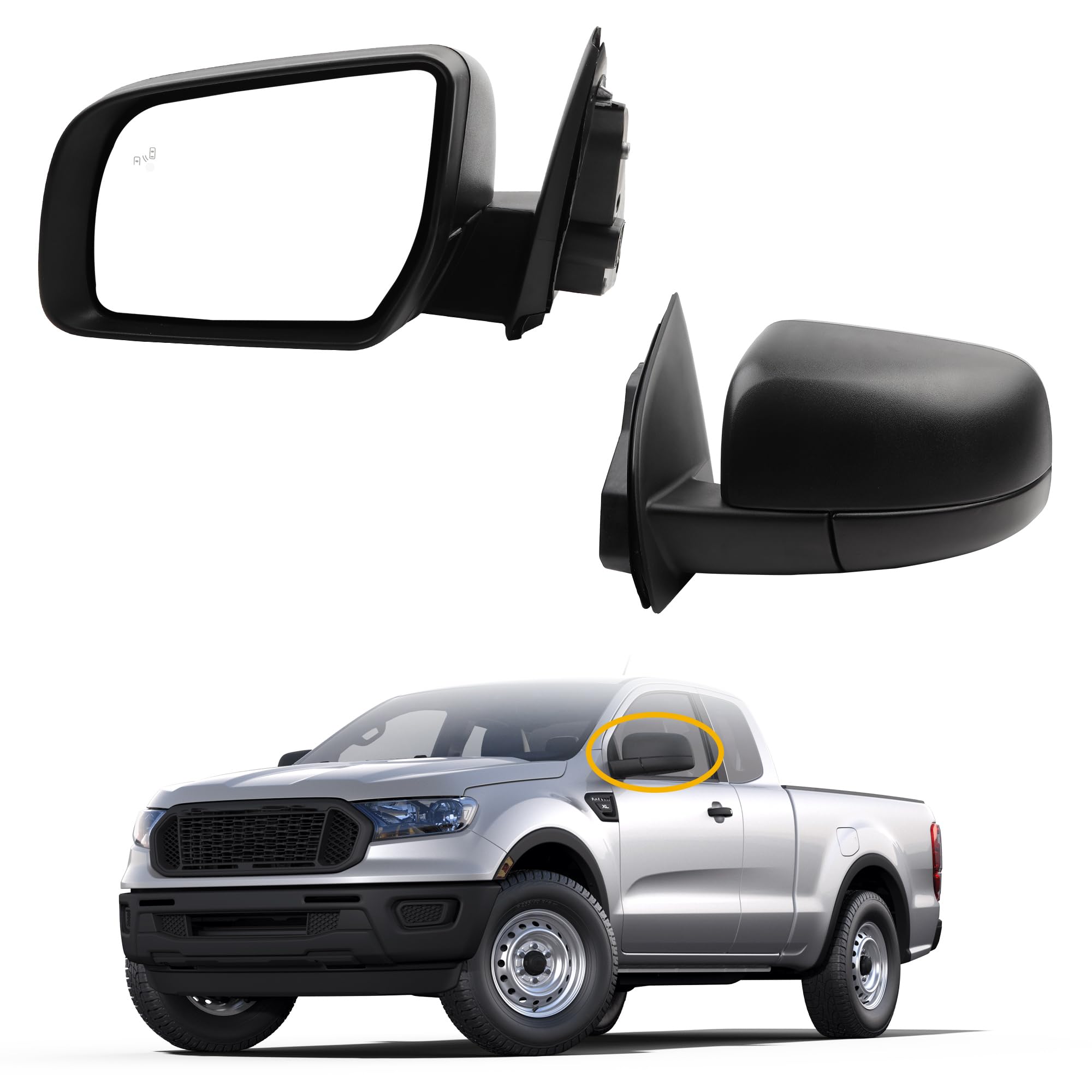 Photo 1 of Dasbecan Left Driver Side Mirror Compatible with 2019-2023 Ford Ranger Door Mirror with Power Glass, Power Folding, Blind Spot Light Replace# FO1320683 KB3Z-17683-G Textured Black (7pins)