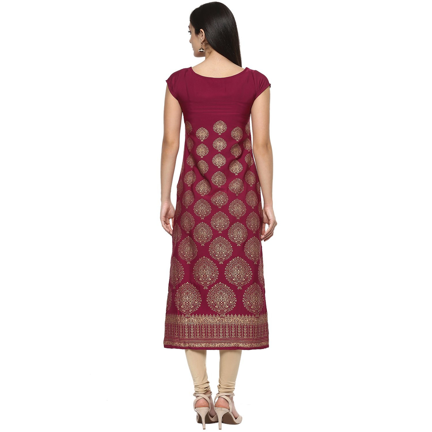 ives straight maroon crepe printed printed casual kurti for women