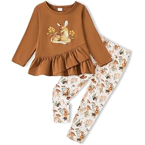 Toddler Girl Clothes Girls Fall Outfits Kids Clothing Winter Long Sleeves Ruffle Hems Top Pant Set 3-8T