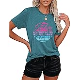 Hawaiian T Shirts for Women Palm Trees Beach Graphic Tees Hawaii Tropical Shirts Summer Vacation Tops
