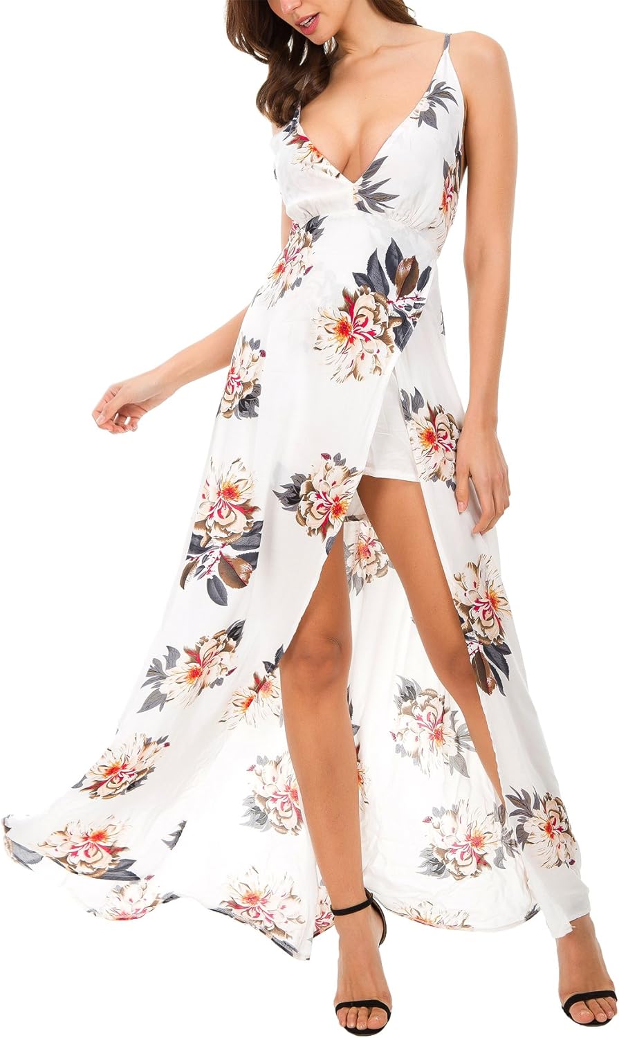 spaghetti strap v neck maxi dress