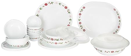 Corelle Livingware Spring Pink Vitrelle Glass Dinner Set, 30-Pieces, Multicolor