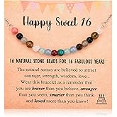 Leyung 6-21 Year Old Birthday Gifts for Girls Women, Tiny Natural Stones Birthday Bracelet Gifts for Daughter Granddaughter Niece with Happy 6th-21st Birthday Card