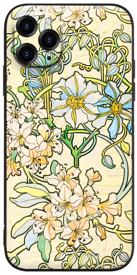 Berkin Arts Compatible with iPhone 11 Pro Max Case Silicone Cover with Screen Protector Art Nouveau Floral Flower (Clematis by Alphonse Mucha)