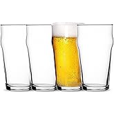 Bormioli Rocco Nonix Stackable Beer Glasses - Set of 4, 19.75 oz. Clear Pint Glasses for American Ale, Lager & Draft Beer Service - Durable Drinkware for Bar, Pub & Home Use - Glass Construction