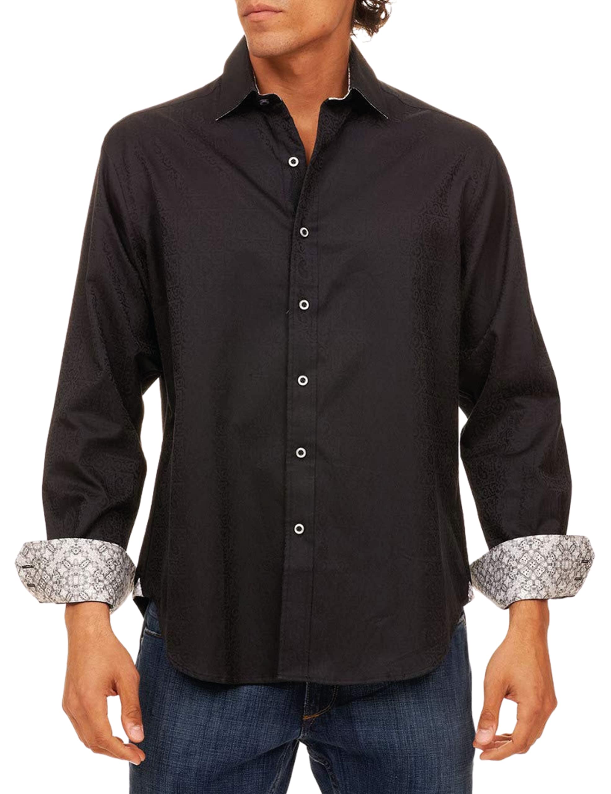Robert Graham Men's Windsor Long Sleeve Button Down Shirt, Black, Large Image