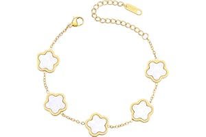 FUNIO 18K Gold Plated Clover Bracelet for Women - Four Leaf Flower Lucky 4 Leaf Link Bracelet Jewelry Gift for Women Van Cleef