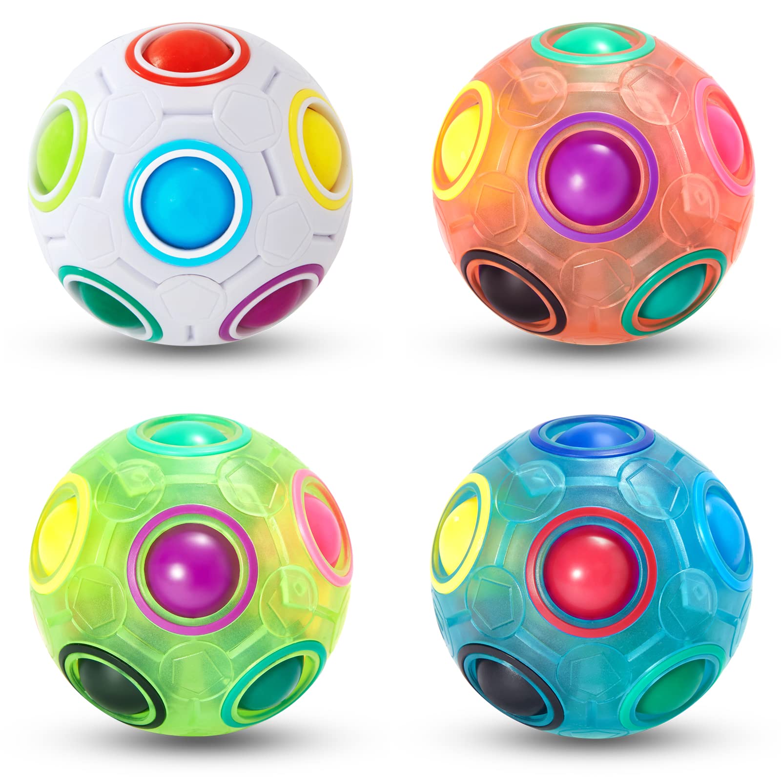 Vdealen Magic Rainbow Puzzle Ball- Fidget Ball 3D Puzzle Stress Reliever Brain Teaser Fidget Toy- Birthday Party Easter Christmas Stocking Fillers Gift Toy for Kids Teens Adults- 4 Pack