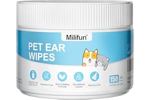 MILIFUN 150 Count Dog Ear Cleaner Wipes, Dog Ear Wipes, Gently Remove Ear Wax, Debris - Soothes & Relieves Ear Itching, Natural Cleaning Puppy Ear Wipes, Otic Cleanser for Dogs and Cats.