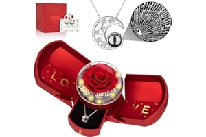 FOCIE Preserved Real Rose with l Love You Necklace Eternal Forever Flowers Gifts for Mom Wife Grandma Women Girlfriend her from Husband Son Daughter on Birthday Valentines Christmas Anniversary-Red