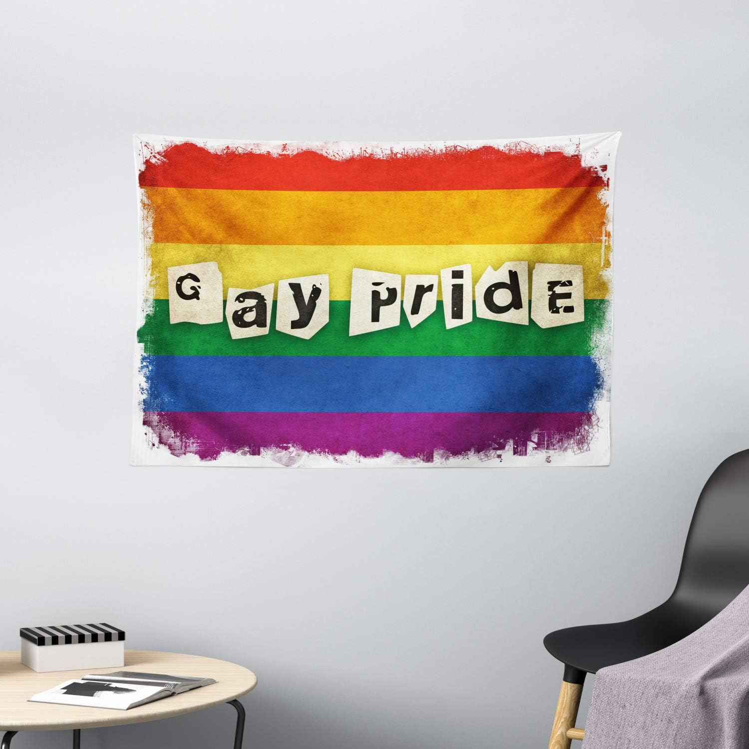 Amazon Com Ambesonne Pride Decorations Tapestry Dated Aged Rainbow Flag With Gay Pride Typography Retro Lgbt Parade Theme Wall Hanging For Bedroom Living Room Dorm 60 W X 40 L Inches Multicolor Home