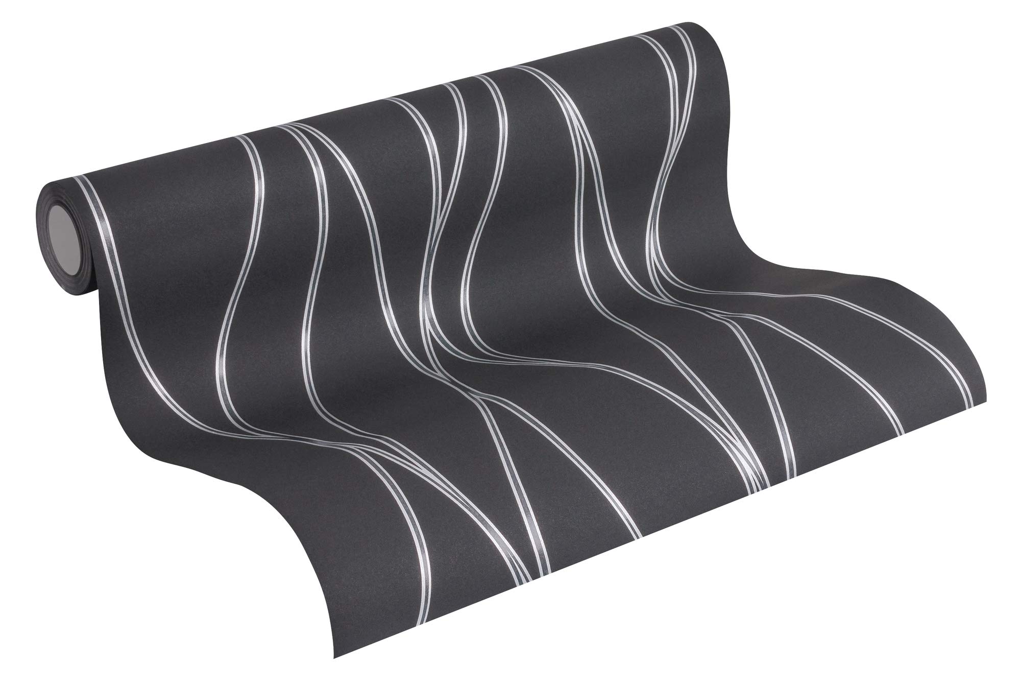 A.S. Création Non-Woven Wallpaper Trendwall Striped Wallpaper 10.05 m x 0.53 m Black Silver Gray 371324 3713-24