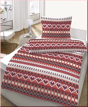 Unbekannt IDO Microfleece Betwäsche 2tlg. Rot-Weiß Strickmuster 101449-203 Bettwäsche 80x80 cm / 135x200 cm