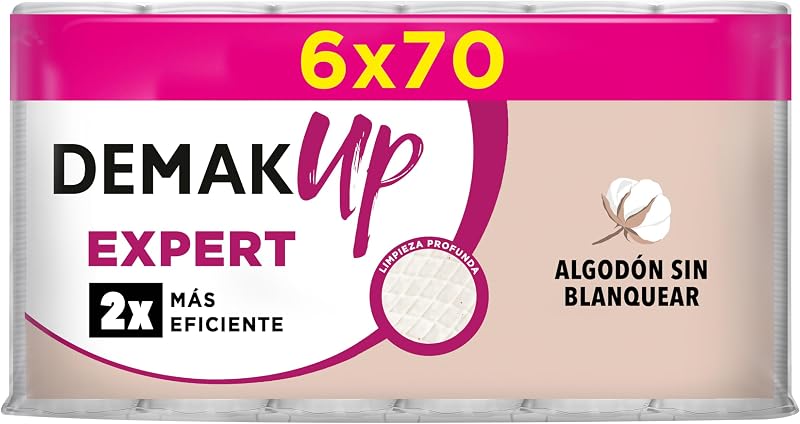 Expert Round Make-up-Entferner-Pads, 6 x 70 Stück, ungebleicht, Wabenstruktur, Beutel mit 420 Stück