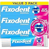 Fixodent Complete Denture Adhesive Cream, Original, 2.4 oz (3-Pack) &ndash; Strong False Teeth Glue, Secure Dental Adhesive for Full and Partial Plates, Packaging May Vary