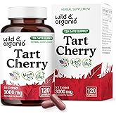 Wild & Organic Tart Cherry Capsules 600 mg - Uric Acid Support - Tart Cherry Powder Supplement - Prunus Cerasus Fruit Extract - 120 Days of Supply - Vegan, No Fillers, Non-GMO - 120 Count