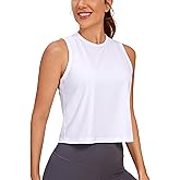 CRZ YOGA Pima Cotton High Neck Cropped Tank Tops for Women Soft Crop Workout Athletic Yoga Basic Sleeveless Shirts