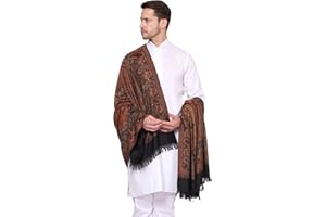 Weavers Villa Men's Paisley Design Woven Poly Wool Blend Gents Shawls, Muffler, Stoles for Men [40" X 80"]-Black-MS-818-BLACK
