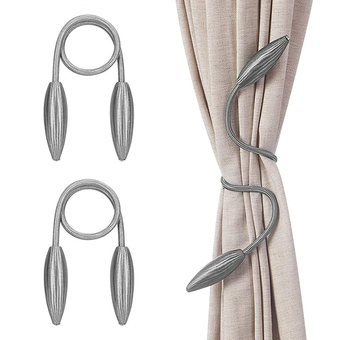 Tang Yuan 2 pieces curtain tie, creative curtain knots, curtain buckle, curtain tie, suitable for curtains, door curtains, DIY home decoration, grey, 52 cm