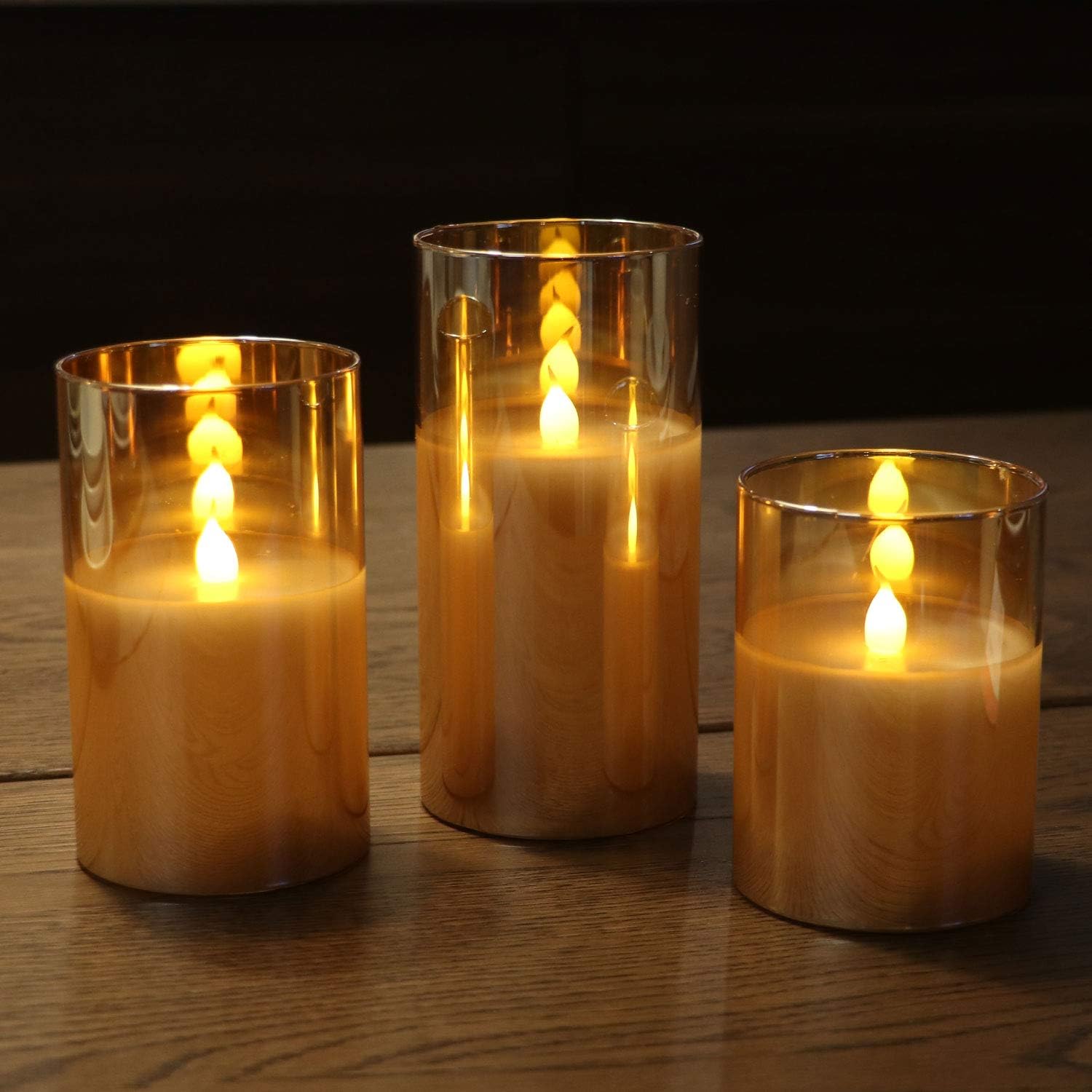 Rhytsing Gold Glass Battery Operated Candles with Remote, Flameless LED Candle Gift Set, Warm White Light, Batteries Included - Image 4