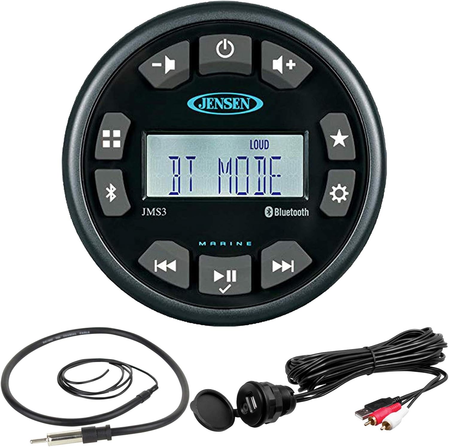 round marine stereo with bluetooth