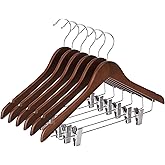 Ulimart Wooden Hangers with Clips 12 Pack Wooden Pants Hangers,Skirt Hangers with Adjustable Clips,Hangers for Pants,Jeans,Slacks,Shorts(Walunt)
