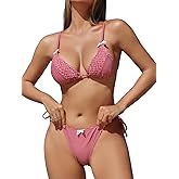 ZAFUL Women's Sexy Triangle Thong Bikini Set 2025 Plaids Print Two Piece Swimsuit Brazillian Cute String Bathing Suit