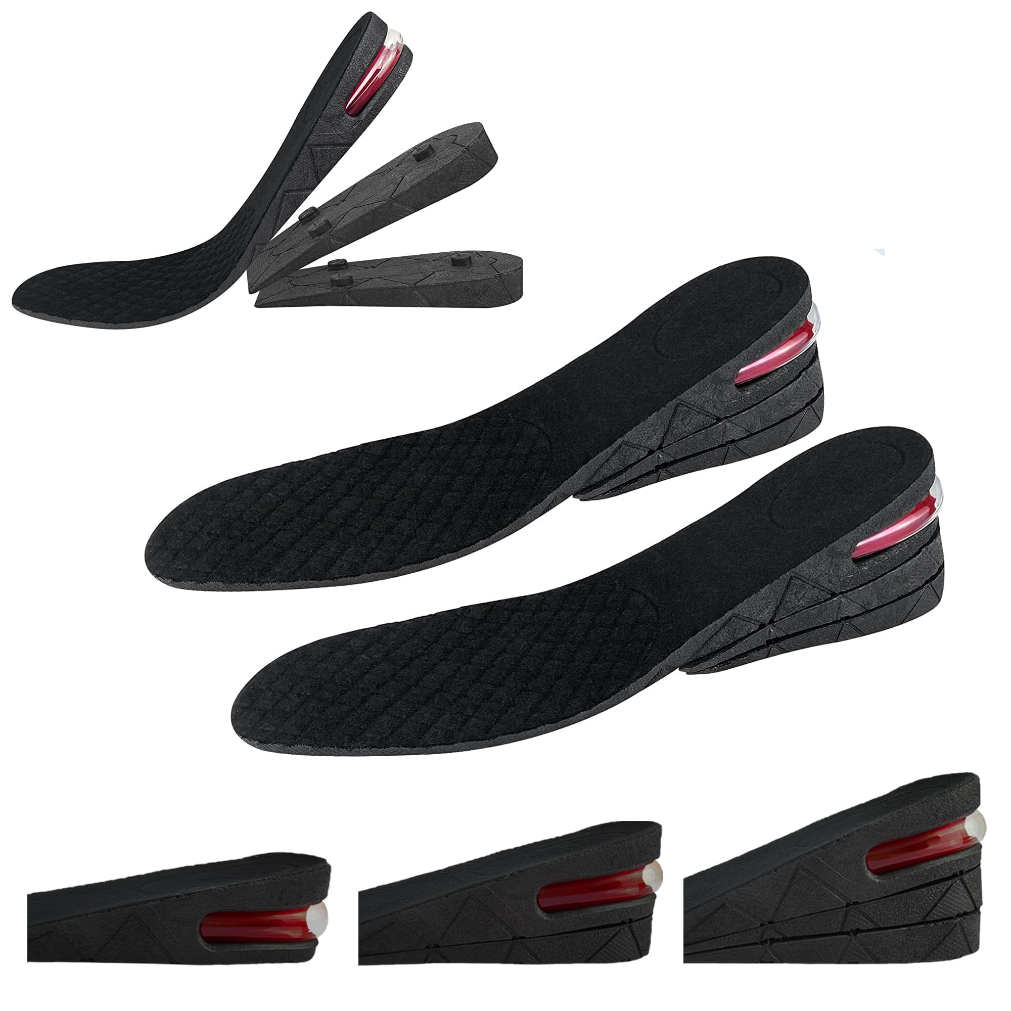 3-Layer Increase Height Shoe Insoles Adjustable Scalable Comfortable Orthotic Insoles Elevator Lift Kit Up 7cm 2.8" Unisex Air Cushion Heel Pad Boot Insert Taller for Men Women