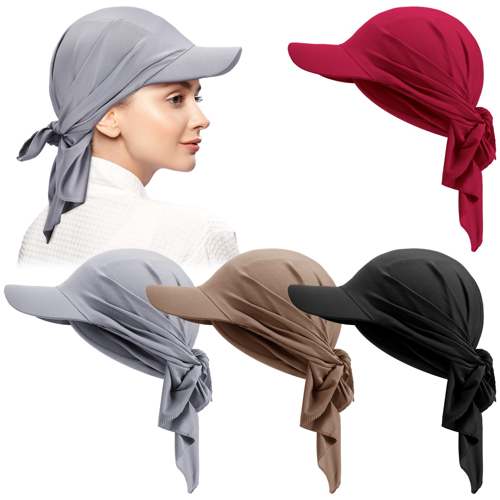 Photo 1 of Jeyiour 4 Pcs Summer Cancer Headwear for Women UV Protection Chemo Baldness Head Scars Headscarf Outdoor(Classic Style)