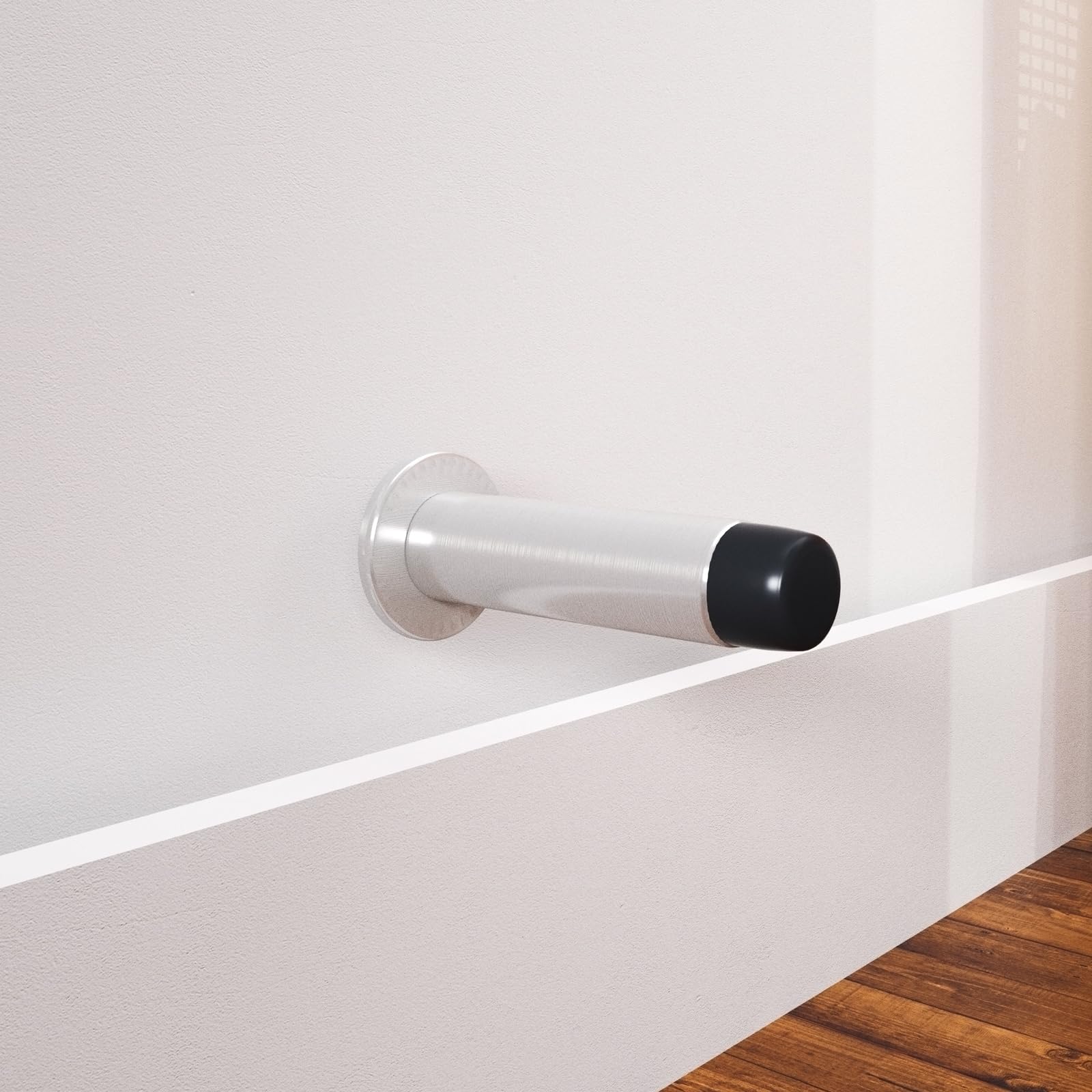 Photo 1 of HOMOTEK 4 Pack Heavy Duty Solid Rigid Door Stops Bumper Sound Dampening Door Stoppers with Soft Rubber Tip, Zinc Die Cast DoorStops Wall Protector 2.8" DoorStoppers, Stain Nickel
